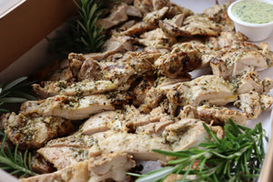 Herby lemon roasted chicken thigh with dreamy herb dressing
